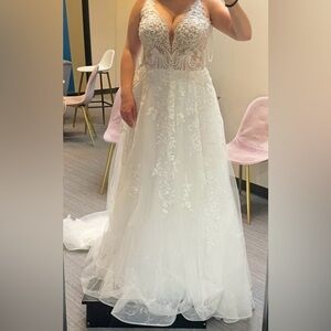 Beaded A-Line Wedding Dress, sheer plunge